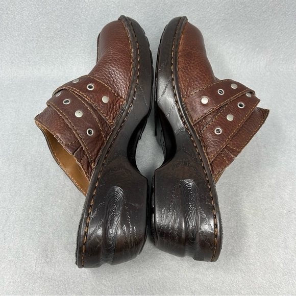 BOC Brown Leather Clogs Mules Euc cute Career Casual 9 stud buckle - Picture 10 of 12